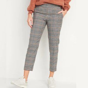 Mid-Rise Straight Plaid Pull-On Ankle Pants